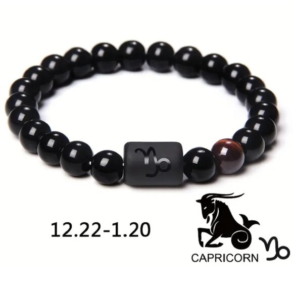d'Vine Products Other - Capricorn Zodiac Signs Charm Bracelet Natural 8mm Black Onyx Stone Beads